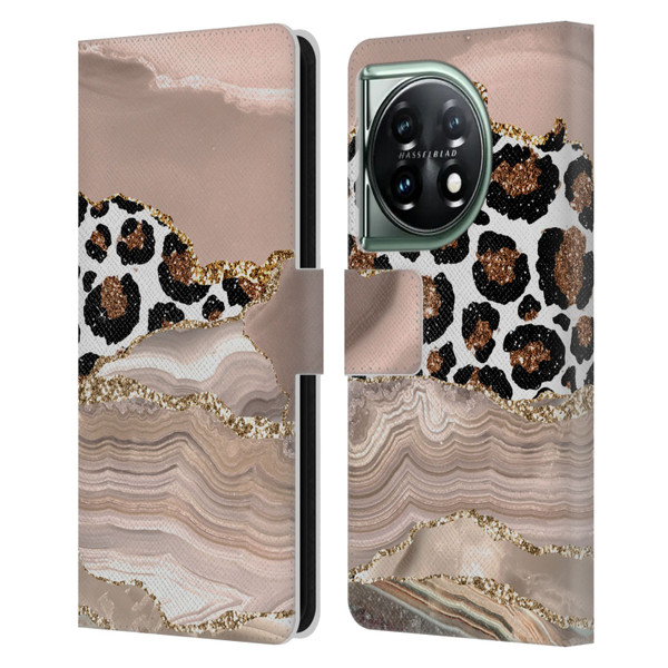 UtArt Wild Cat Marble Cheetah Waves Leather Book Wallet Case Cover For OnePlus 11 5G