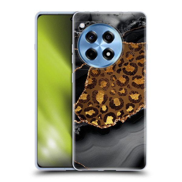 UtArt Wild Cat Marble Dark Gilded Leopard Soft Gel Case for OnePlus 12R