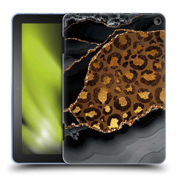 UtArt Wild Cat Marble Dark Gilded Leopard Soft Gel Case for Amazon Fire HD 8/Fire HD 8 Plus 2020
