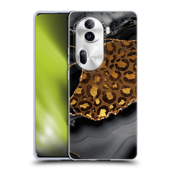 UtArt Wild Cat Marble Dark Gilded Leopard Soft Gel Case for OPPO Reno11 Pro