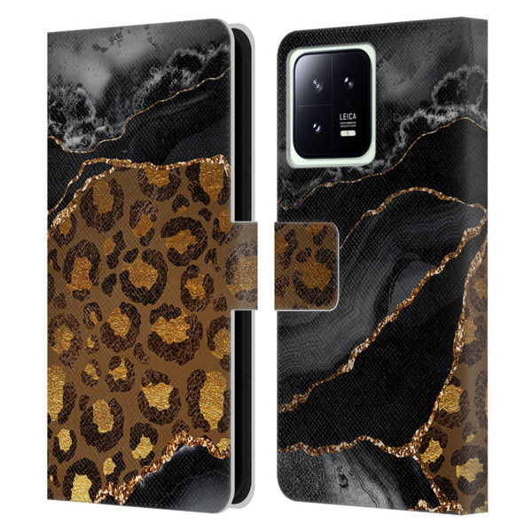 UtArt Wild Cat Marble Dark Gilded Leopard Leather Book Wallet Case Cover For Xiaomi 13 5G