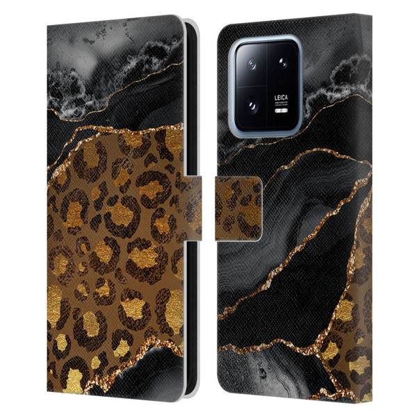 UtArt Wild Cat Marble Dark Gilded Leopard Leather Book Wallet Case Cover For Xiaomi 13 Pro 5G