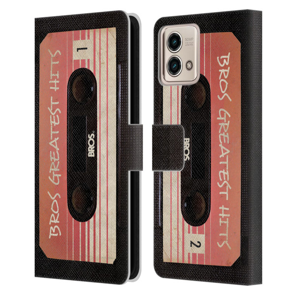 BROS Vintage Cassette Tapes Greatest Hits Leather Book Wallet Case Cover For Motorola Moto G Stylus 5G 2023