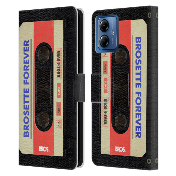BROS Vintage Cassette Tapes Brosette Forever Leather Book Wallet Case Cover For Motorola Moto G14