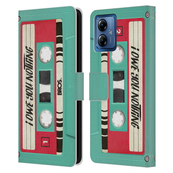 BROS Vintage Cassette Tapes I Owe You Nothing Leather Book Wallet Case Cover For Motorola Moto G14