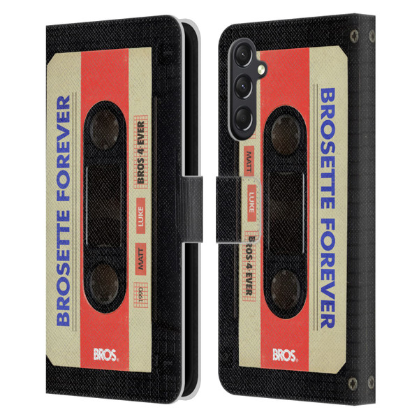 BROS Vintage Cassette Tapes Brosette Forever Leather Book Wallet Case Cover For Samsung Galaxy A24 4G / M34 5G