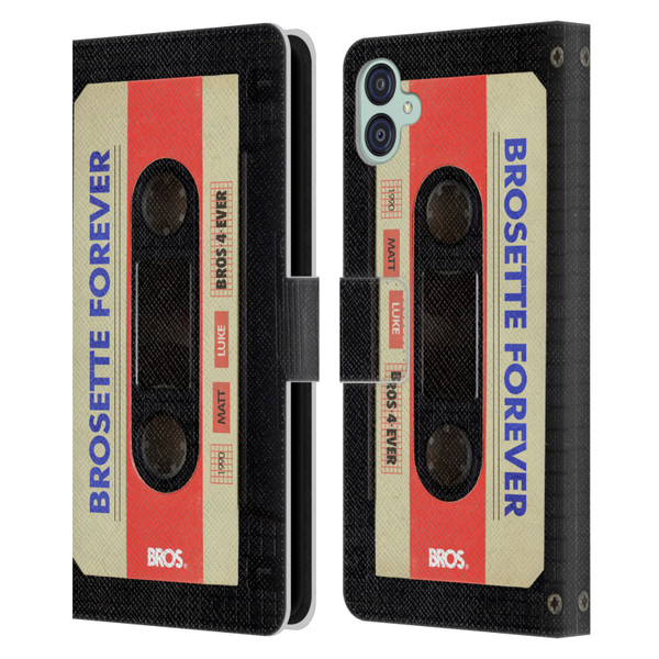 BROS Vintage Cassette Tapes Brosette Forever Leather Book Wallet Case Cover For Samsung Galaxy M04 5G / A04e