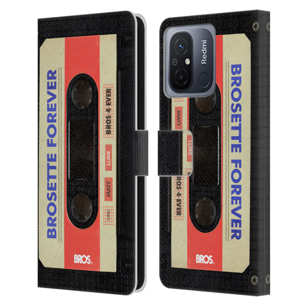 BROS Vintage Cassette Tapes Brosette Forever Leather Book Wallet Case Cover For Xiaomi Redmi 12C