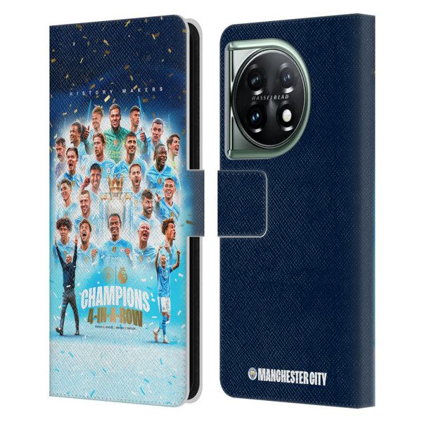 Manchester City Man City FC 2024 Premier League Champions Team Poster Leather Book Wallet Case Cover For OnePlus 11 5G