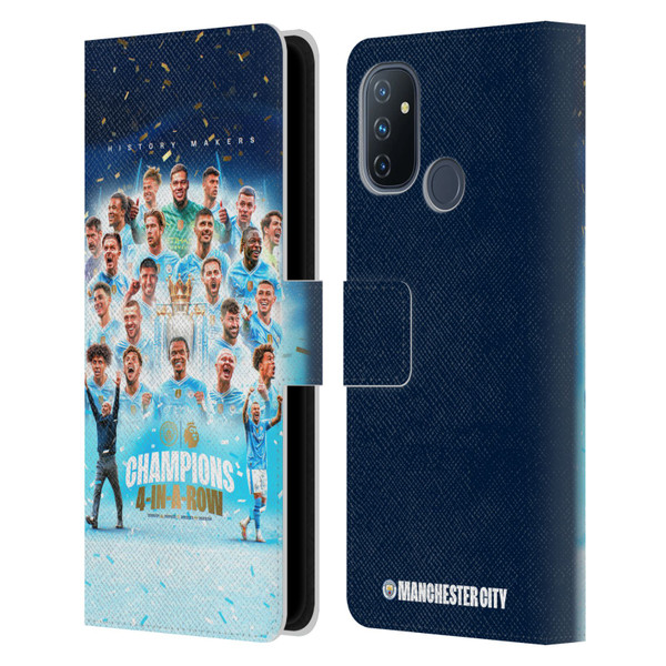 Manchester City Man City FC 2024 Premier League Champions Team Poster Leather Book Wallet Case Cover For OnePlus Nord N100