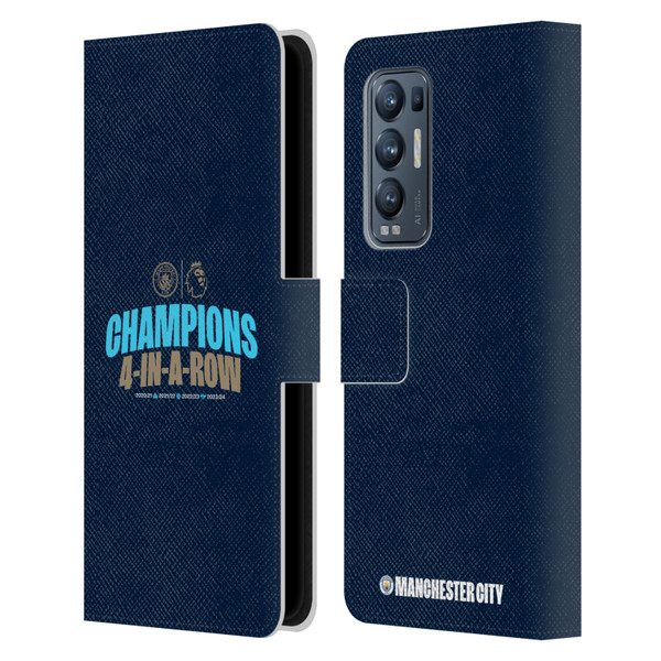 Manchester City Man City FC 2024 Premier League Champions 4 In A Row Dark Leather Book Wallet Case Cover For OPPO Find X3 Neo / Reno5 Pro+ 5G