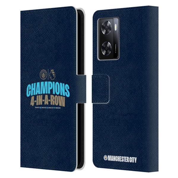 Manchester City Man City FC 2024 Premier League Champions 4 In A Row Dark Leather Book Wallet Case Cover For OPPO A57s