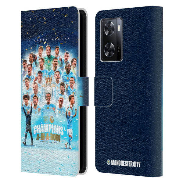 Manchester City Man City FC 2024 Premier League Champions Team Poster Leather Book Wallet Case Cover For OPPO A57s