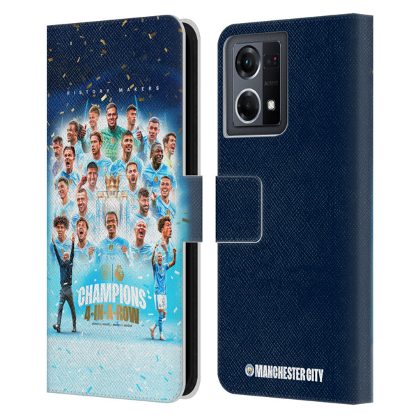 Manchester City Man City FC 2024 Premier League Champions Team Poster Leather Book Wallet Case Cover For OPPO Reno8 4G