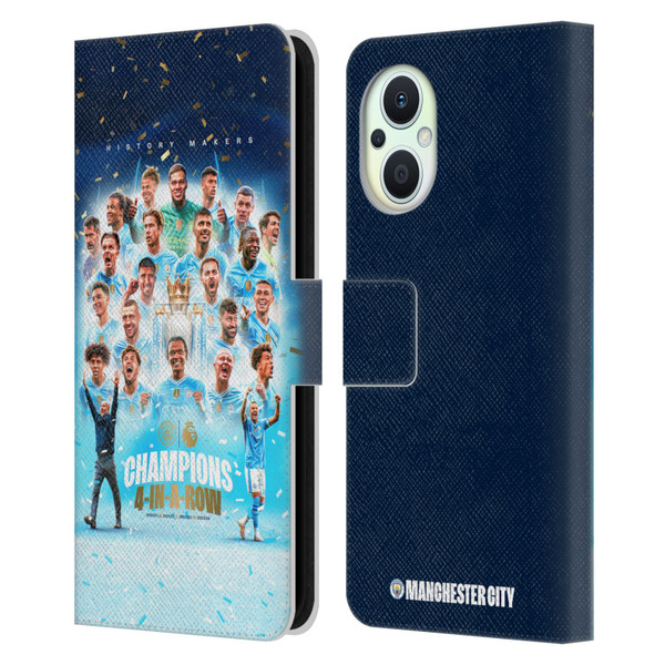 Manchester City Man City FC 2024 Premier League Champions Team Poster Leather Book Wallet Case Cover For OPPO Reno8 Lite