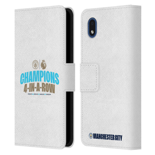 Manchester City Man City FC 2024 Premier League Champions 4 In A Row Light Leather Book Wallet Case Cover For Samsung Galaxy A01 Core (2020)