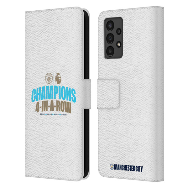 Manchester City Man City FC 2024 Premier League Champions 4 In A Row Light Leather Book Wallet Case Cover For Samsung Galaxy A13 (2022)