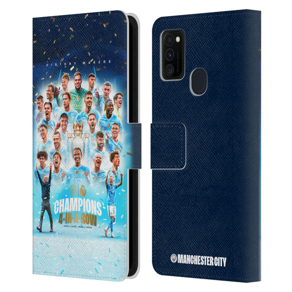 Manchester City Man City FC 2024 Premier League Champions Team Poster Leather Book Wallet Case Cover For Samsung Galaxy M30s (2019)/M21 (2020)