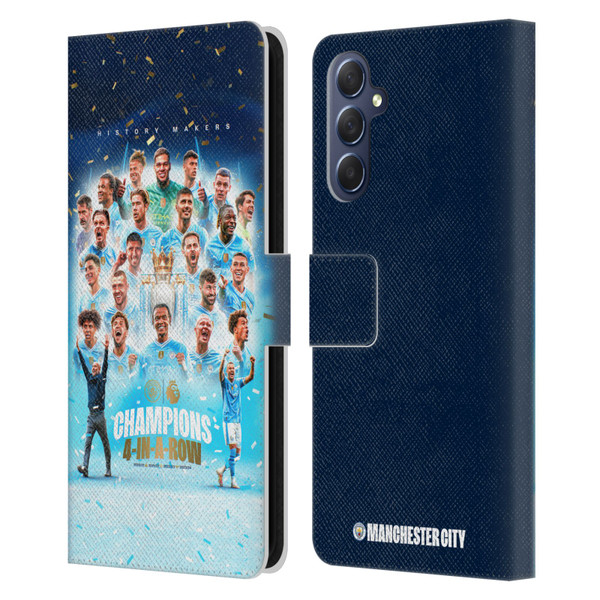 Manchester City Man City FC 2024 Premier League Champions Team Poster Leather Book Wallet Case Cover For Samsung Galaxy M54 5G