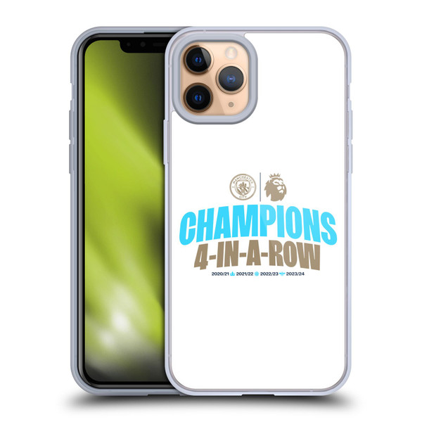 Manchester City Man City FC 2024 Premier League Champions 4 In A Row Light Soft Gel Case for Apple iPhone 11 Pro