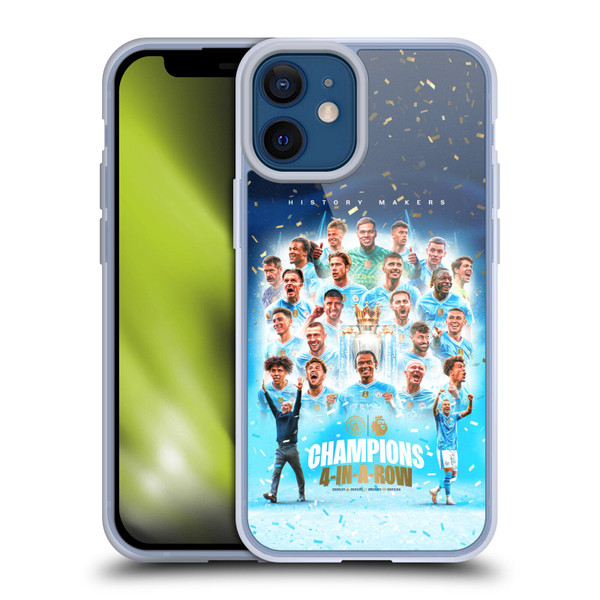 Manchester City Man City FC 2024 Premier League Champions Team Poster Soft Gel Case for Apple iPhone 12 Mini