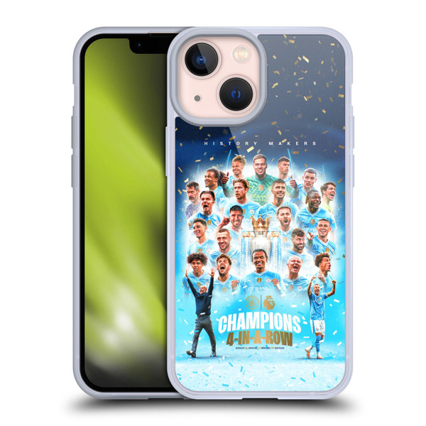 Manchester City Man City FC 2024 Premier League Champions Team Poster Soft Gel Case for Apple iPhone 13 Mini