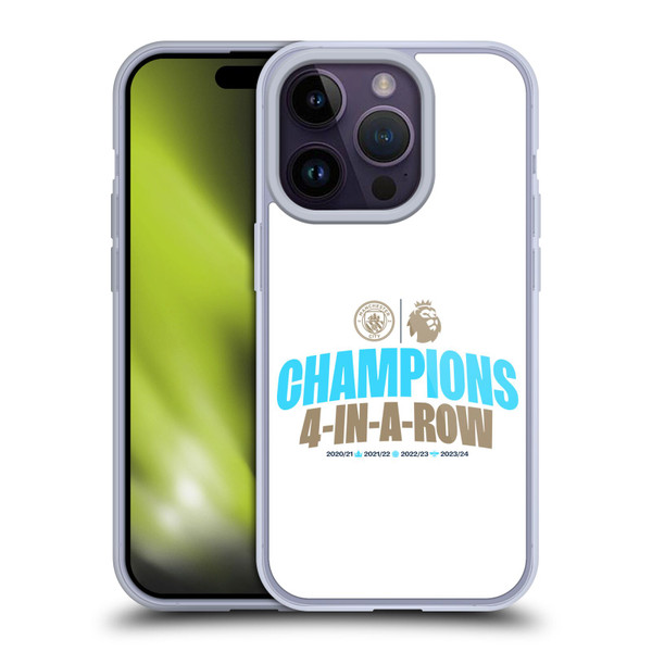 Manchester City Man City FC 2024 Premier League Champions 4 In A Row Light Soft Gel Case for Apple iPhone 14 Pro
