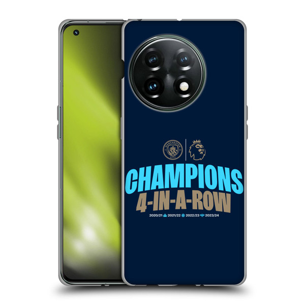 Manchester City Man City FC 2024 Premier League Champions 4 In A Row Dark Soft Gel Case for OnePlus 11 5G