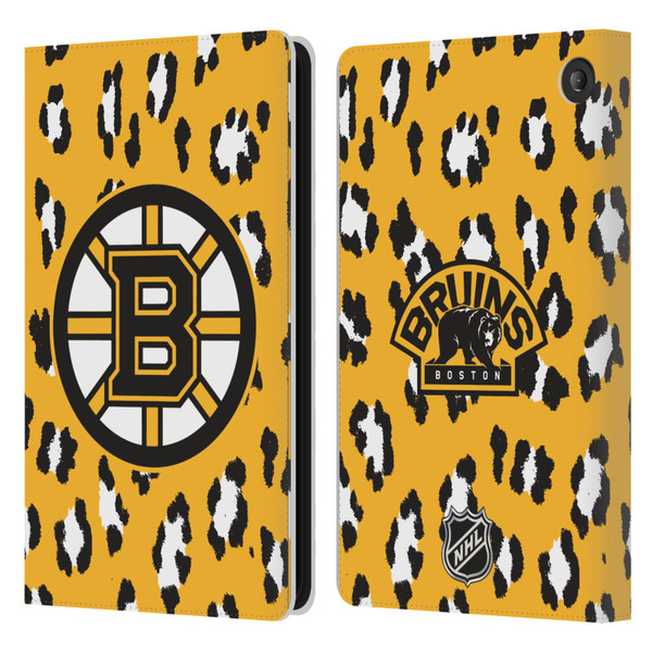 NHL Boston Bruins Leopard Patten Leather Book Wallet Case Cover For Amazon Fire 7 2022