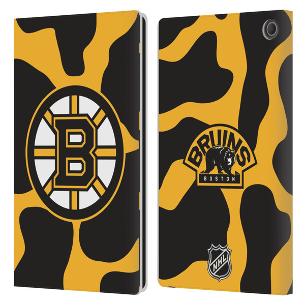 NHL Boston Bruins Cow Pattern Leather Book Wallet Case Cover For Amazon Fire Max 11 2023