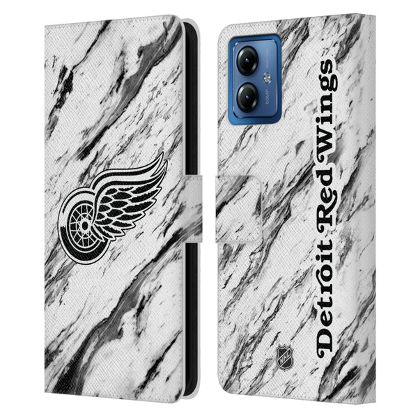 NHL Detroit Red Wings Marble Leather Book Wallet Case Cover For Motorola Moto G14