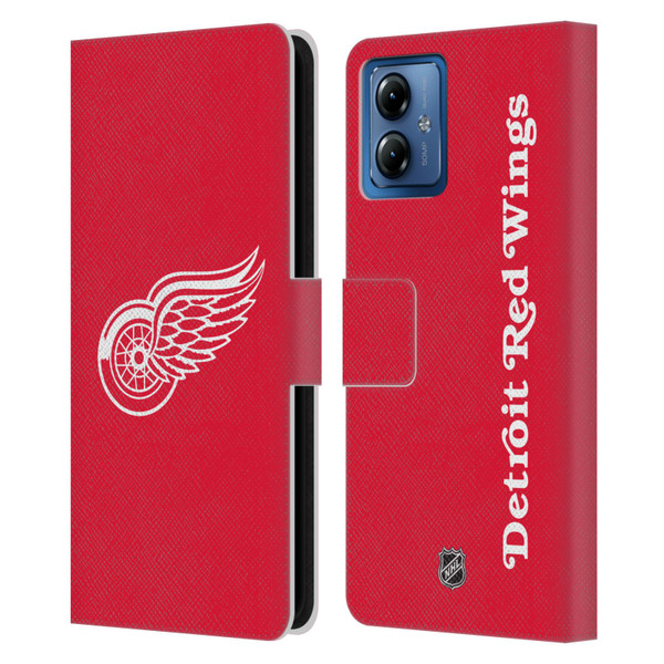 NHL Detroit Red Wings Plain Leather Book Wallet Case Cover For Motorola Moto G14