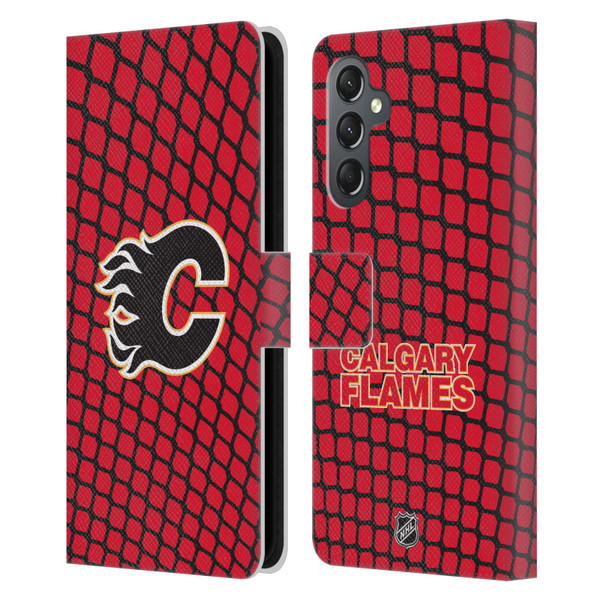 NHL Calgary Flames Net Pattern Leather Book Wallet Case Cover For Samsung Galaxy A25 5G