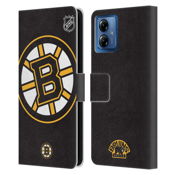 NHL Boston Bruins Oversized Leather Book Wallet Case Cover For Motorola Moto G14