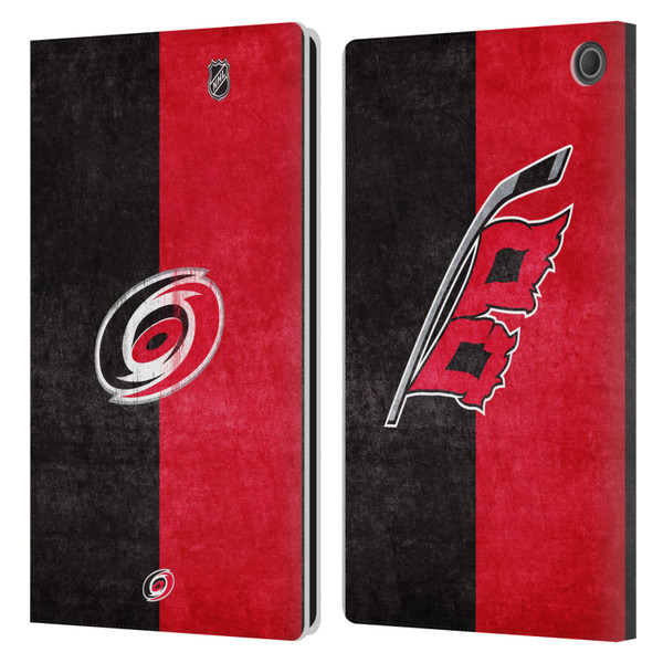 NHL Carolina Hurricanes Half Distressed Leather Book Wallet Case Cover For Amazon Fire Max 11 2023