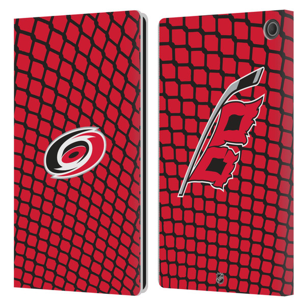 NHL Carolina Hurricanes Net Pattern Leather Book Wallet Case Cover For Amazon Fire Max 11 2023