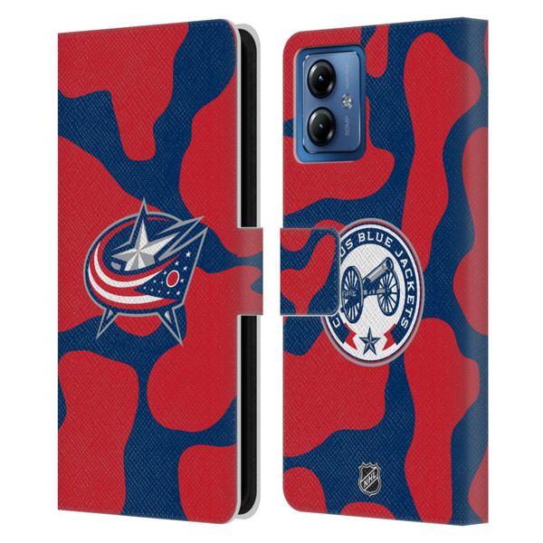 NHL Columbus Blue Jackets Cow Pattern Leather Book Wallet Case Cover For Motorola Moto G14