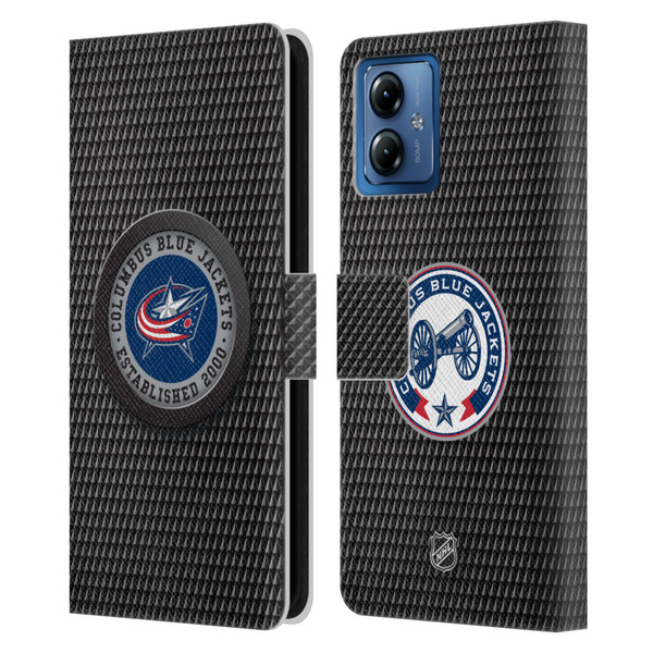 NHL Columbus Blue Jackets Puck Texture Leather Book Wallet Case Cover For Motorola Moto G14