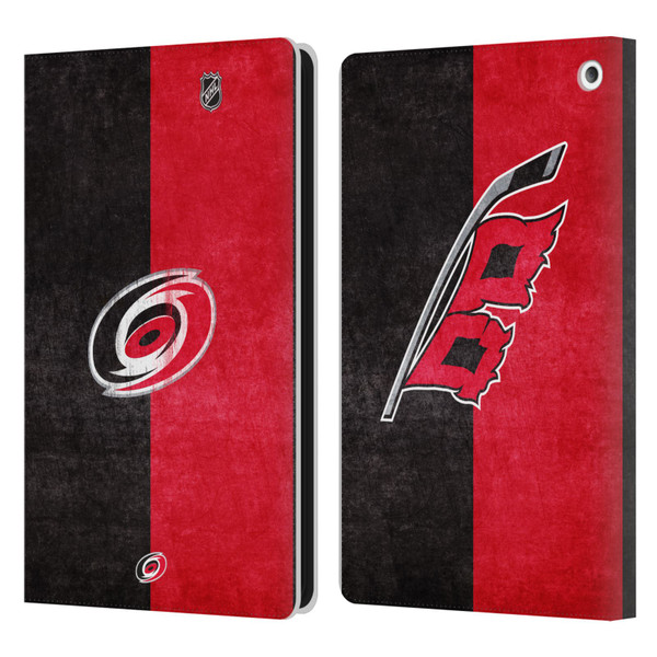 NHL Carolina Hurricanes Half Distressed Leather Book Wallet Case Cover For Amazon Fire HD 8/Fire HD 8 Plus 2020