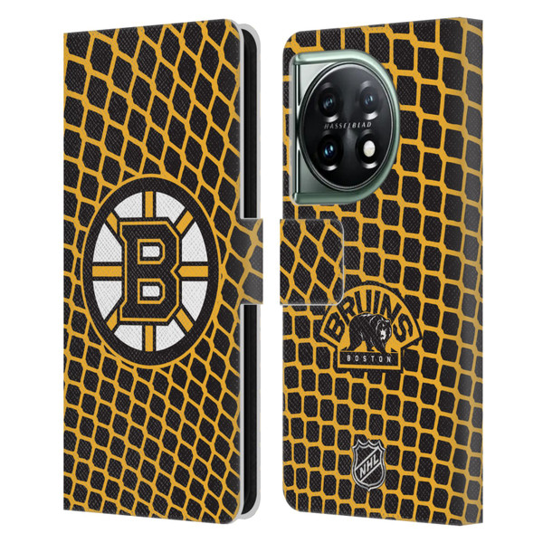 NHL Boston Bruins Net Pattern Leather Book Wallet Case Cover For OnePlus 11 5G