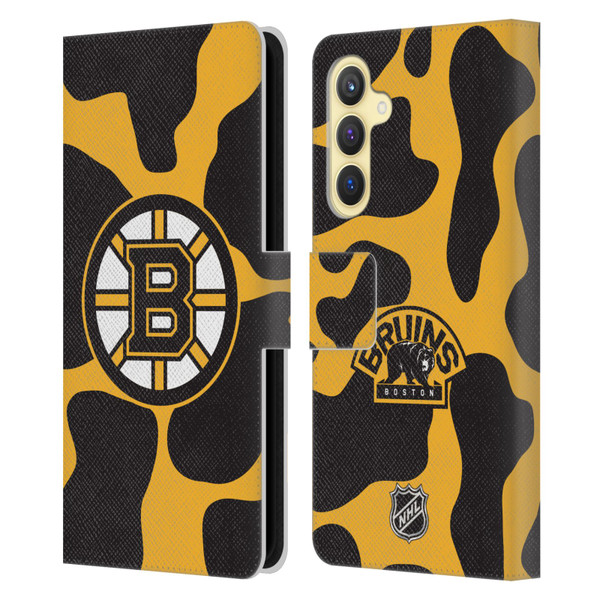 NHL Boston Bruins Cow Pattern Leather Book Wallet Case Cover For Samsung Galaxy S23 FE 5G