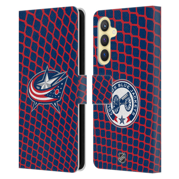 NHL Columbus Blue Jackets Net Pattern Leather Book Wallet Case Cover For Samsung Galaxy S23 FE 5G