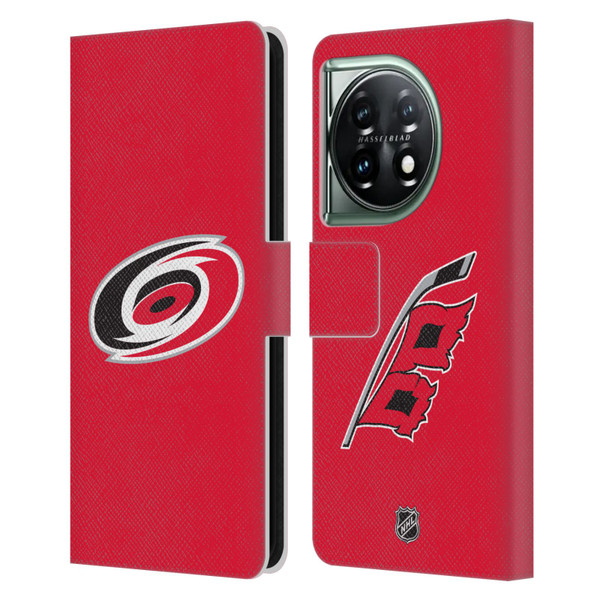 NHL Carolina Hurricanes Plain Leather Book Wallet Case Cover For OnePlus 11 5G
