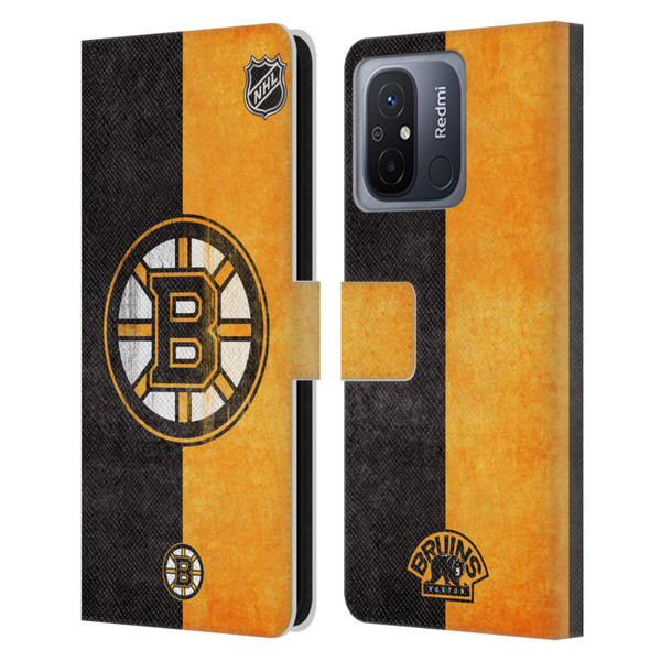 NHL Boston Bruins Half Distressed Leather Book Wallet Case Cover For Xiaomi Redmi 12C