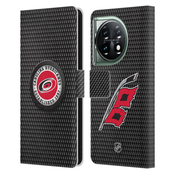 NHL Carolina Hurricanes Puck Texture Leather Book Wallet Case Cover For OnePlus 11 5G