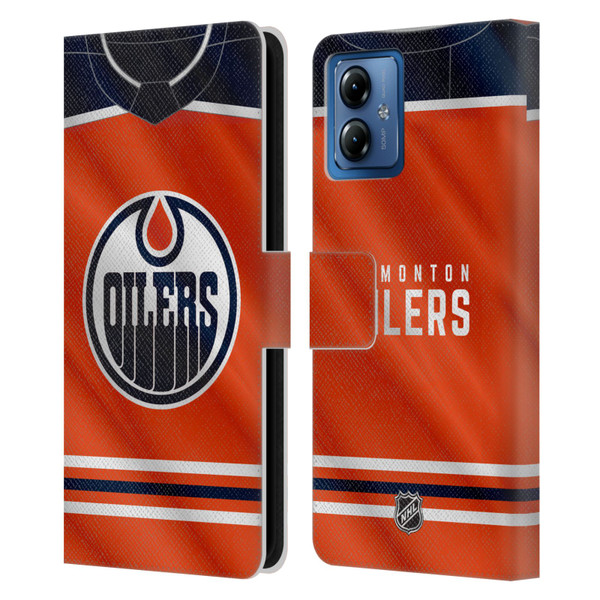 NHL Edmonton Oilers Jersey Leather Book Wallet Case Cover For Motorola Moto G14