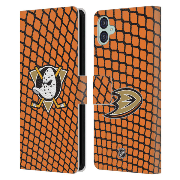 NHL Anaheim Ducks Net Pattern Leather Book Wallet Case Cover For Samsung Galaxy M04 5G / A04e