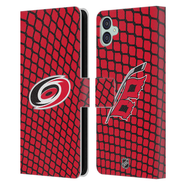 NHL Carolina Hurricanes Net Pattern Leather Book Wallet Case Cover For Samsung Galaxy M04 5G / A04e