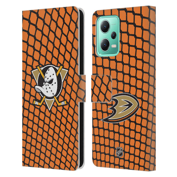 NHL Anaheim Ducks Net Pattern Leather Book Wallet Case Cover For Xiaomi Redmi Note 12 5G