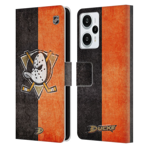 NHL Anaheim Ducks Half Distressed Leather Book Wallet Case Cover For Xiaomi Redmi Note 12T